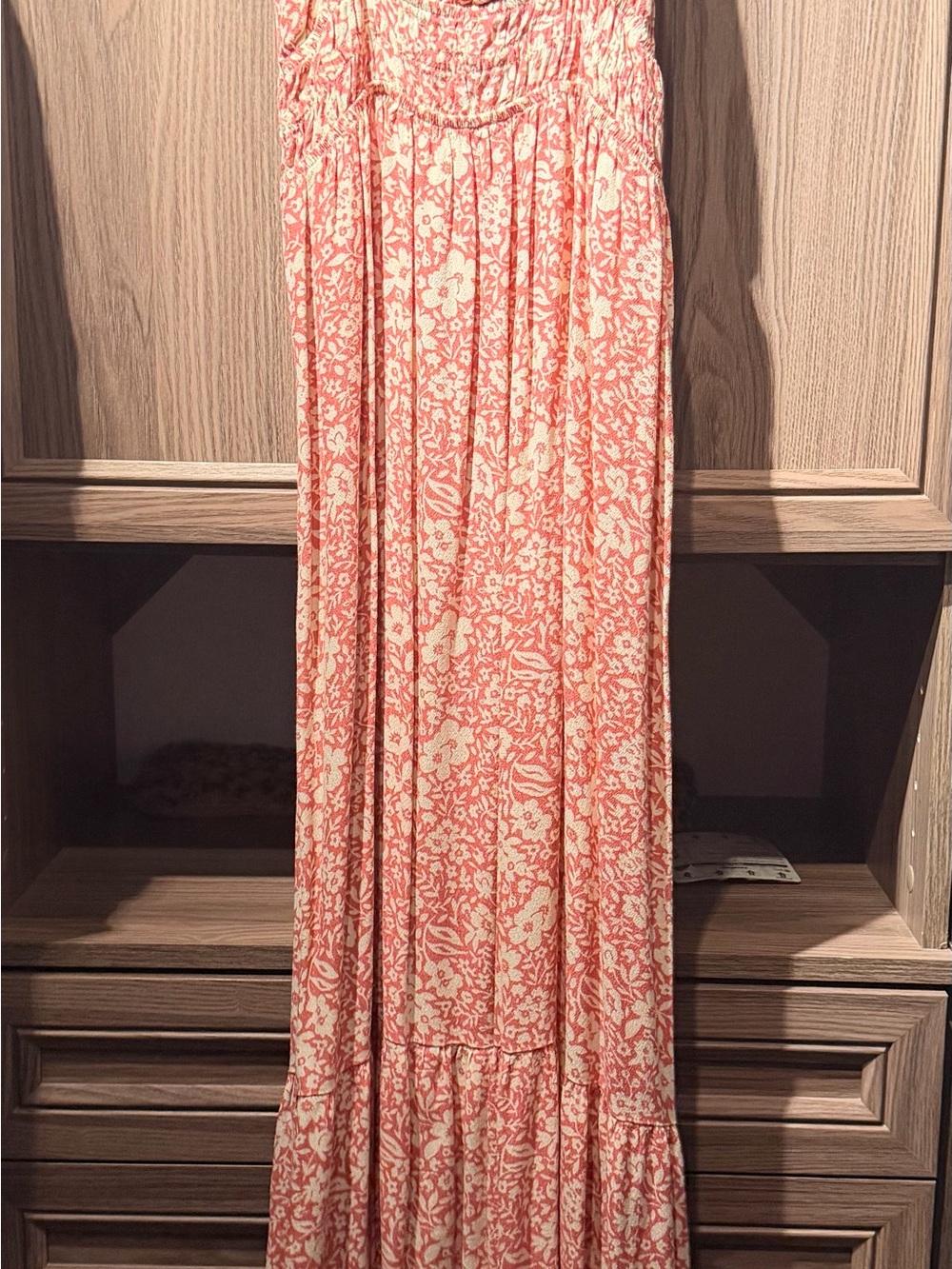 Z Supply Coral and Cream Floral Smocked Maxi Skirt